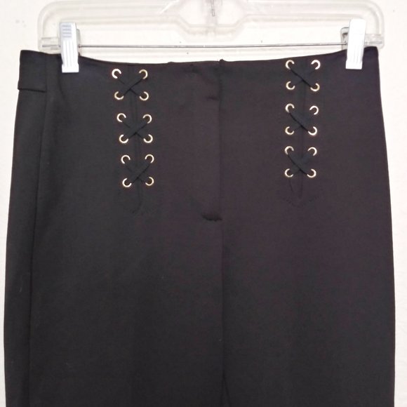 WHBM Black Slim Flare Pants Womens Size 2 High Waist Decorative Lace Up Front - Picture 4 of 10